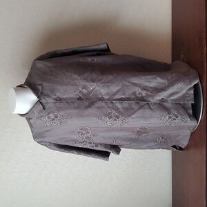 Caribbean Mens Leaf Print Button Up Shirt Short Sleeve Chest Pocket